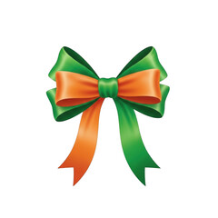 A festive ribbon bow with orange and green colors tied in a decorative knot isolated on transparent background