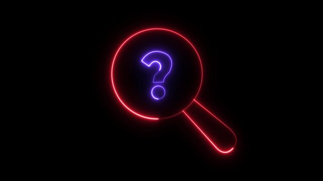 Outline query silhouette. Neon question mark icon. Blue and pink neon glowing question mark. Black Background and Features 4k Animation.