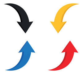 Modern colorful arrows set featuring curved 3d arrows pointing up and down for indicating direction or flow