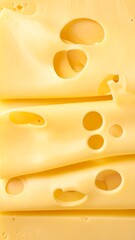 A close-up of yellow cheese with holes