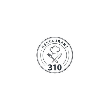 Restaurant 310 Logo Stamp with Chef Hat and Crossed Knives