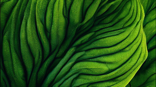 Close-up texture and natural pattern of a green leaf surface