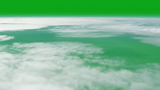 Green screen with fluffy white clouds floating in the air