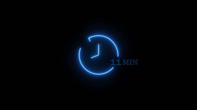 Abstract glowing neon 11 minute clock icon modern design animation 4k video.