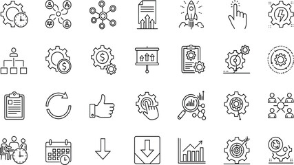 Fototapeta premium Business, management, and, strategic, planning, icons, set, featuring, gears, teamwork, progress, charts, timing, financial, growth, success, organization, corporate, workflow, collection.