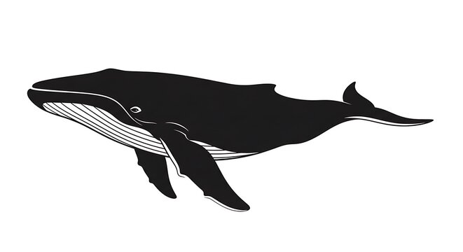 Black whale swimming in ocean water.