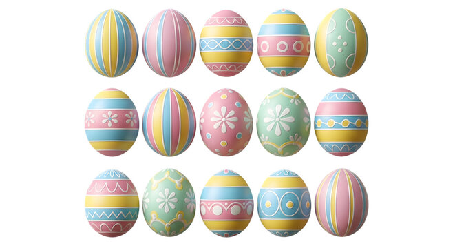 Easter sunday decorated eggs isolated on transparent background