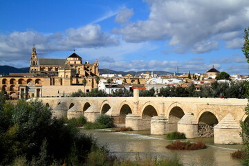 Fototapeta premium Roman Bridge and Mezquita-Catedral Over the Guadalquivir River in Córdoba, Spain