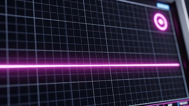 Glowing pink heartbeat on a digital ECG monitor displaying a normal pulse rhythm