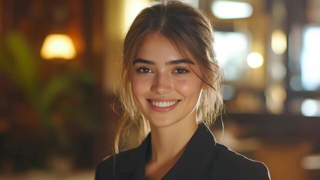 Woman in professional attire with a smile, likely for business purposes