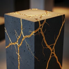 golden cracks on black cube