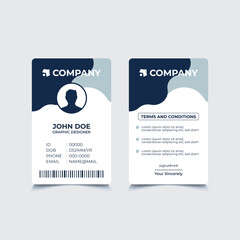 Blue and White Minimal ID Card Template with Wave Shape &ndash; Corporate Employee Badge