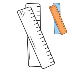 Obraz premium Minimal line art illustration of two overlapping rulers with a small colored reference guide.
