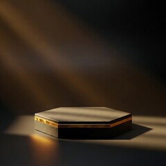 golden hexagonal box with light shining on it