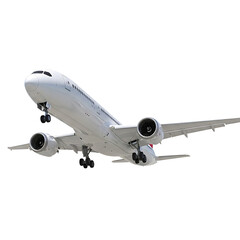 Fototapeta premium A white airplane flying in the sky on transparent background