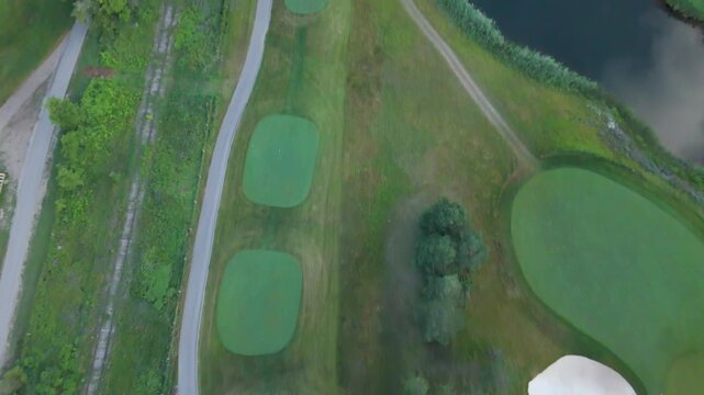 Top down drone view of TPC Toronto at Osprey Valley in Caledon, Ontario, Canada