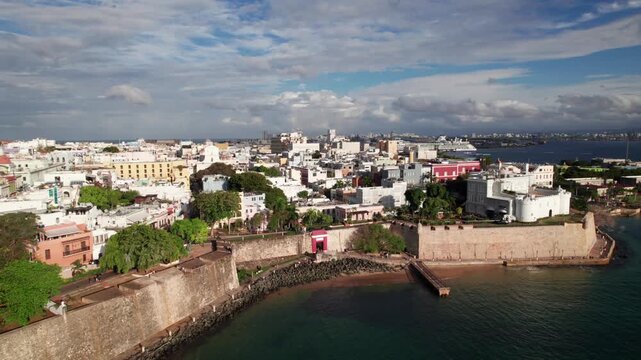 Puerta de San Juan and Old San Juan, PR, 4K drone view