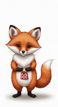 Cute cartoon fox with gift box.