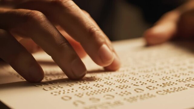 Hands reading braille text