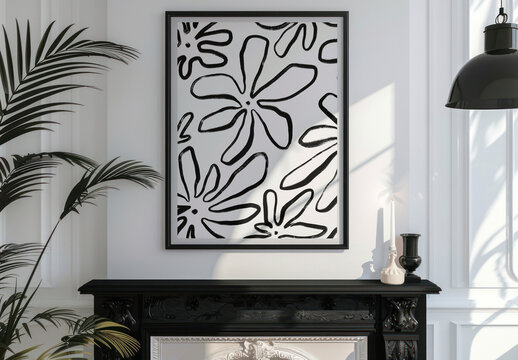 Modern Floral Art In Frame Mockup PSD