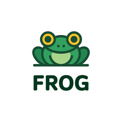 Cartoon frog illustration with large eyes and the word frog below