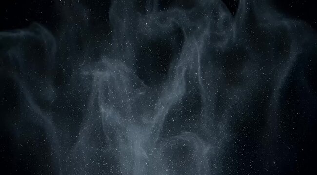 Ethereal wisps of smoke rise and mingle in a dark cosmic scene