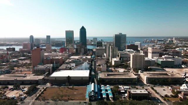 Downtown Jacksonville Florida Daytime Aerial Shot Turning Left Towards Stadium 2026
