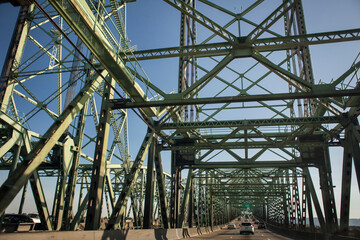 Fototapeta premium The interstate bridge on I5 Highway, over the Columbia River, natural border between Washington and Oregon 
