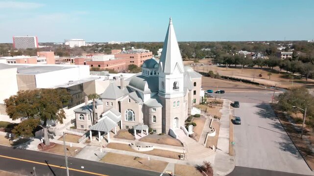 Small Church with Steeple Near Downtown Jacksonville Florida Drone Rotation Shot 2026