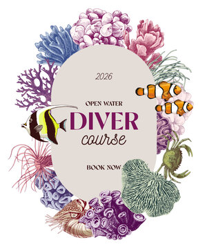Scuba diving activity label vector