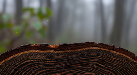 Naklejka premium tree stump in forest with moss and ferns