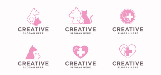 Obraz premium Dog and Cat Combination Logo, Modern Dog and Cat Pet Vector Symbol