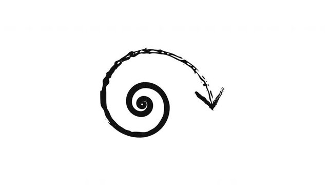 Loose spiral arrow grunge doodle animation. Wide open curves moving inward with arrowhead pointing down. Animated hand drawn pointer. Dynamic sketchy rough direction. Distressed ink motion overlay
