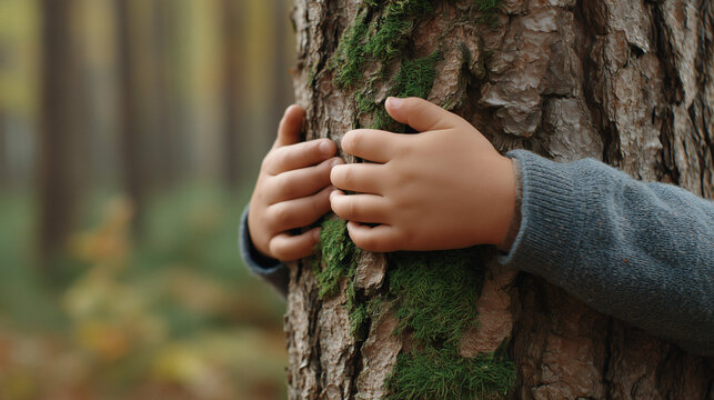 Ni&ntilde;o abrazando un &aacute;rbol