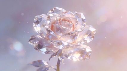 Crystal rose flower illustration, jewel texture, transparent flower, fantastic and dreamy pink tone floral wallpaper