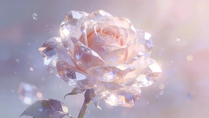 Crystal rose flower illustration, jewel texture, transparent flower, fantastic and dreamy pink tone floral wallpaper