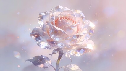 Crystal rose flower illustration, jewel texture, transparent flower, fantastic and dreamy pink tone floral wallpaper
