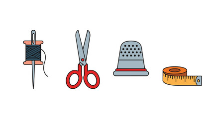 Hand Sewing Kit Line dynamic smooth tone illustration