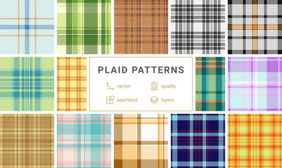 Plaid pattern set for modern digital wallpaper and background use. Seamless vectors perfect for desktops, mobiles, tablets, websites, and social media.