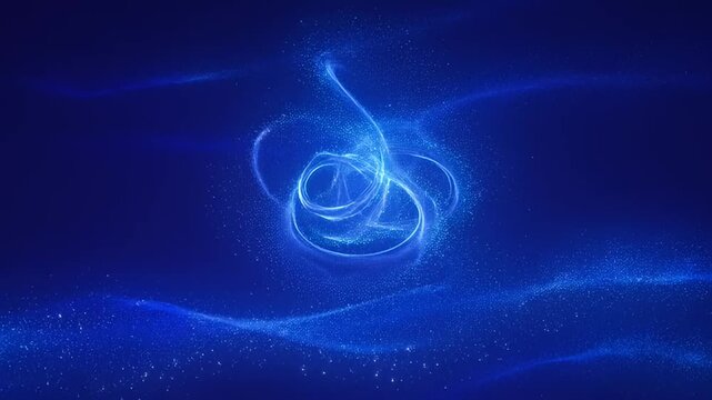 Abstract glowing vortex with shimmering particles on a deep blue background design