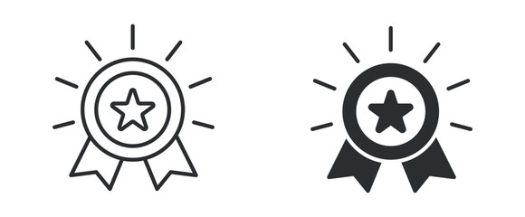 Award badge icon set, star medal ribbon symbol, line and filled style vector illustration © Masuda Akthar