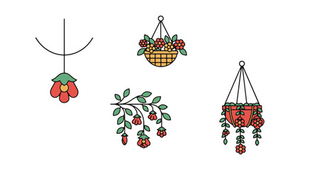 Hanging Flowers Line colorful shape illustration