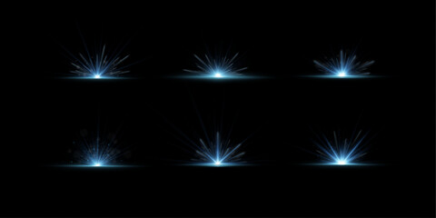 Luminous sky-blue halo radiates outward from a soft white core. Sparkling particles drift gently along glowing beams. Perfect for celestial, dreamy, or magical illustrations. © Little Monster 2070