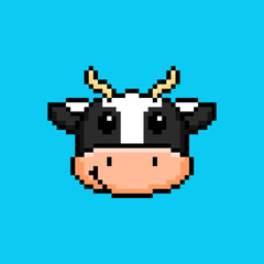 Vector illustration of Cute Cow with Pixel Art Design
