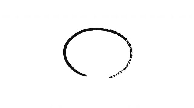 Oval arrow loop grunge doodle animation. Counterclockwise circular continuous shape. Undo return sign. Animated hand drawn pointer. Dynamic sketchy rough direction. Distressed ink motion overlay