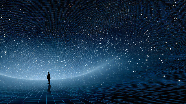 Person standing in digital space