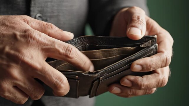 Old man holding empty wallet