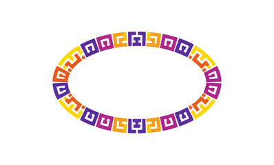 Abstract geometric oval ring with colorful patterns on black background