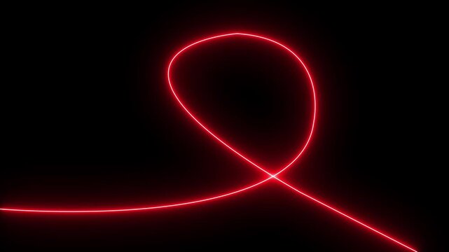 Abstract red laser light beam tracing a smooth looping path against a deep black background