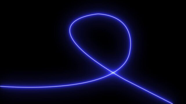 Abstract blue laser light beam tracing a smooth looping path against a deep black background